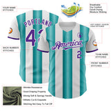 Custom White Purple-Teal Gradient Vertical Stripe Argentina Style Authentic Baseball Jersey