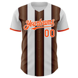 Custom White Orange-Brown Gradient Vertical Stripe Argentina Style Authentic Baseball Jersey