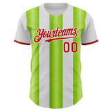 Custom White Red-Neon Green Gradient Vertical Stripe Argentina Style Authentic Baseball Jersey