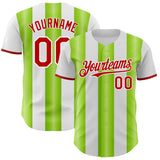 Custom White Red-Neon Green Gradient Vertical Stripe Argentina Style Authentic Baseball Jersey