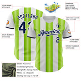 Custom White Navy-Neon Green Gradient Vertical Stripe Argentina Style Authentic Baseball Jersey