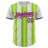 Custom White Pink Neon Green-Navy Gradient Vertical Stripe Argentina Style Authentic Baseball Jersey
