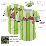 Custom White Pink Neon Green-Navy Gradient Vertical Stripe Argentina Style Authentic Baseball Jersey