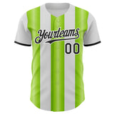 Custom White Black-Neon Green Gradient Vertical Stripe Argentina Style Authentic Baseball Jersey