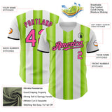 Custom White Pink Neon Green-Black Gradient Vertical Stripe Argentina Style Authentic Baseball Jersey