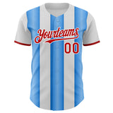 Custom White Red-Electric Blue Gradient Vertical Stripe Argentina Style Authentic Baseball Jersey