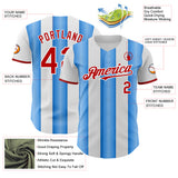 Custom White Red-Electric Blue Gradient Vertical Stripe Argentina Style Authentic Baseball Jersey