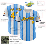 Custom White Gold Electric Blue-Navy Gradient Vertical Stripe Argentina Style Authentic Baseball Jersey