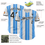 Custom White Black-Electric Blue Gradient Vertical Stripe Argentina Style Authentic Baseball Jersey