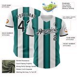 Custom White Black-Midnight Green Gradient Vertical Stripe Argentina Style Authentic Baseball Jersey
