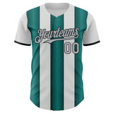 Custom White Gray Midnight Green-Black Gradient Vertical Stripe Argentina Style Authentic Baseball Jersey