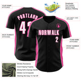 Custom Black White-Pink Classic Color Block Side Panel Stripe Authentic Baseball Jersey