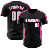 Custom Black White-Pink Classic Color Block Side Panel Stripe Authentic Baseball Jersey