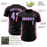 Custom Black Light Blue-Pink Classic Color Block Side Panel Stripe Authentic Baseball Jersey