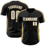 Custom Black White-Old Gold Classic Color Block Side Panel Stripe Authentic Baseball Jersey