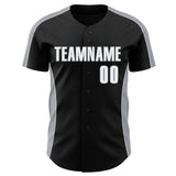 Custom Black White-Gray Classic Color Block Side Panel Stripe Authentic Baseball Jersey