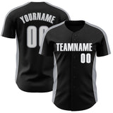 Custom Black White-Gray Classic Color Block Side Panel Stripe Authentic Baseball Jersey