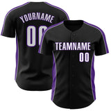 Custom Black White-Purple Classic Color Block Side Panel Stripe Authentic Baseball Jersey