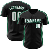 Custom Black White-Kelly Green Classic Color Block Side Panel Stripe Authentic Baseball Jersey
