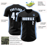 Custom Black White-Light Blue Classic Color Block Side Panel Stripe Authentic Baseball Jersey