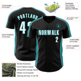 Custom Black White-Teal Classic Color Block Side Panel Stripe Authentic Baseball Jersey