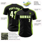 Custom Black White-Neon Green Classic Color Block Side Panel Stripe Authentic Baseball Jersey