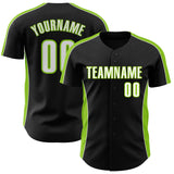 Custom Black White-Neon Green Classic Color Block Side Panel Stripe Authentic Baseball Jersey