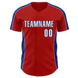 Custom Red White-Royal Classic Color Block Side Panel Stripe Authentic Baseball Jersey