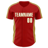 Custom Red White-Old Gold Classic Color Block Side Panel Stripe Authentic Baseball Jersey