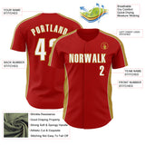 Custom Red White-Old Gold Classic Color Block Side Panel Stripe Authentic Baseball Jersey