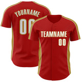 Custom Red White-Old Gold Classic Color Block Side Panel Stripe Authentic Baseball Jersey