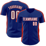 Custom Royal White-Red Classic Color Block Side Panel Stripe Authentic Baseball Jersey