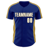 Custom Royal White-Old Gold Classic Color Block Side Panel Stripe Authentic Baseball Jersey