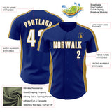 Custom Royal White-Old Gold Classic Color Block Side Panel Stripe Authentic Baseball Jersey