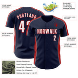 Custom Navy White-Red Classic Color Block Side Panel Stripe Authentic Baseball Jersey