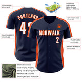 Custom Navy White-Orange Classic Color Block Side Panel Stripe Authentic Baseball Jersey