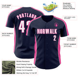 Custom Navy White-Pink Classic Color Block Side Panel Stripe Authentic Baseball Jersey