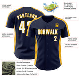 Custom Navy White-Gold Classic Color Block Side Panel Stripe Authentic Baseball Jersey