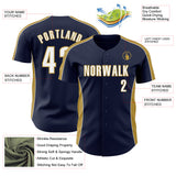 Custom Navy White-Old Gold Classic Color Block Side Panel Stripe Authentic Baseball Jersey