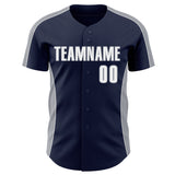 Custom Navy White-Gray Classic Color Block Side Panel Stripe Authentic Baseball Jersey