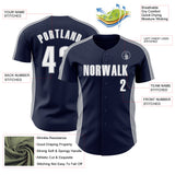 Custom Navy White-Gray Classic Color Block Side Panel Stripe Authentic Baseball Jersey