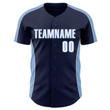 Custom Navy White-Light Blue Classic Color Block Side Panel Stripe Authentic Baseball Jersey