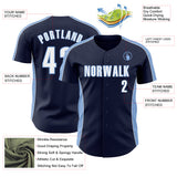Custom Navy White-Light Blue Classic Color Block Side Panel Stripe Authentic Baseball Jersey