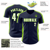 Custom Navy White-Neon Green Classic Color Block Side Panel Stripe Authentic Baseball Jersey