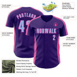 Custom Purple Light Blue-Pink Classic Color Block Side Panel Stripe Authentic Baseball Jersey