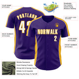 Custom Purple White-Gold Classic Color Block Side Panel Stripe Authentic Baseball Jersey