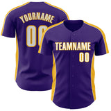Custom Purple White-Gold Classic Color Block Side Panel Stripe Authentic Baseball Jersey