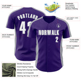 Custom Purple White-Gray Classic Color Block Side Panel Stripe Authentic Baseball Jersey