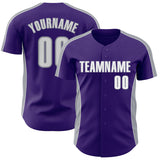 Custom Purple White-Gray Classic Color Block Side Panel Stripe Authentic Baseball Jersey