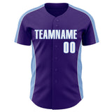 Custom Purple White-Light Blue Classic Color Block Side Panel Stripe Authentic Baseball Jersey